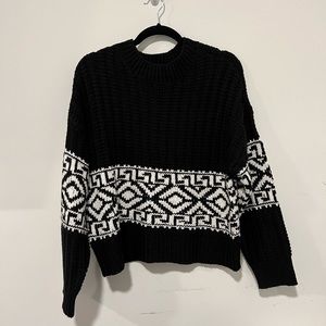 ARDENE Black & White Knit Pattern Oversized Fit Sweater